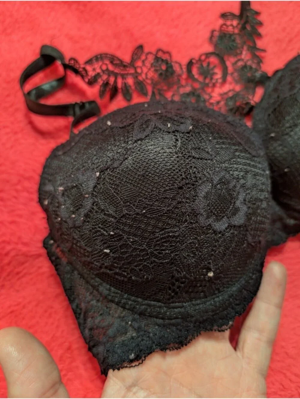 Jezebel Womens 34B Black Lace Racerback Floral Embroidered Push Up Bra J5678